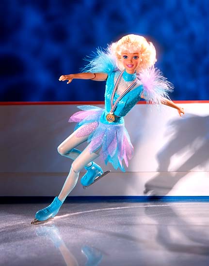 product photography of Barbie ice skating